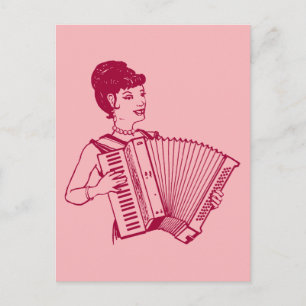 Retro Accordion Lady Postcard