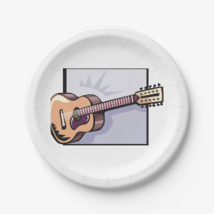 Retro Acoustic 12-String Guitar Paper Plates