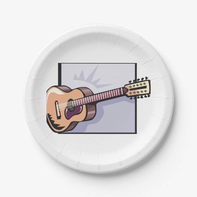 Retro Acoustic 12-String Guitar  Paper Plates (Front)