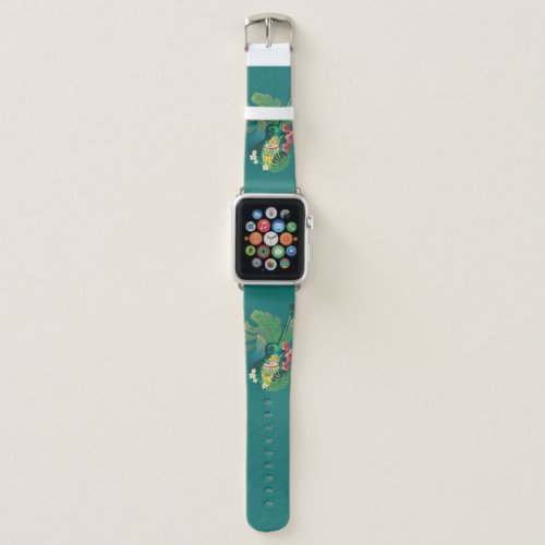 Retro acoustic guitar drum and tropical leaves apple watch band