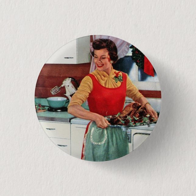 Retro ad - 1950s vintage housewife pinback button (Front)