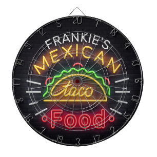 Retro ADD NAME Faux Neon Mexican Food Taco Diner Dart Board