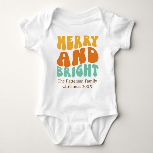 Retro Adorable Merry and Bright Baby Christmas  Baby Bodysuit
