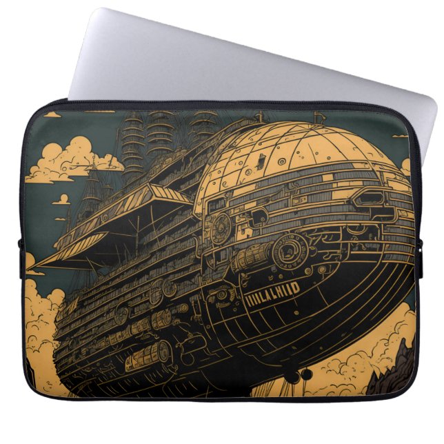 Retro Adventure Awaits - Vintage Airship Laptop Sleeve (Front)