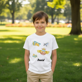 Retro Aeroplane Watercolor Customized Name T-Shirt