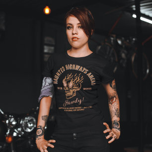 Retro Aesthetic Burning Skull Typography Wild West T-Shirt