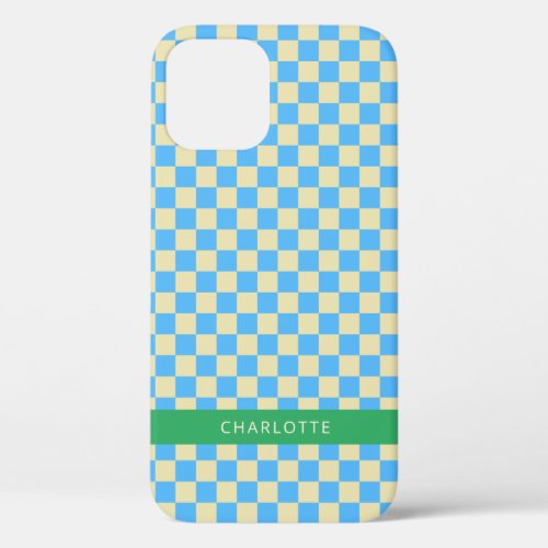 Retro Aesthetic Checkerboard Blue Personalized iPhone 12 Pro Case