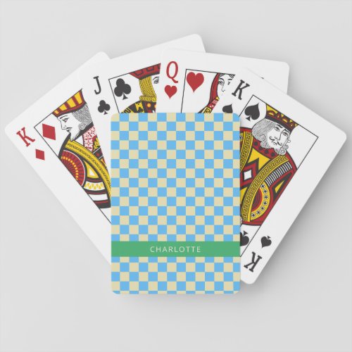 Retro Aesthetic Checkerboard Blue Personalized  Playing Cards