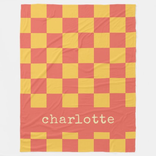 Retro Aesthetic Checkerboard Custom Yellow Orange Fleece Blanket