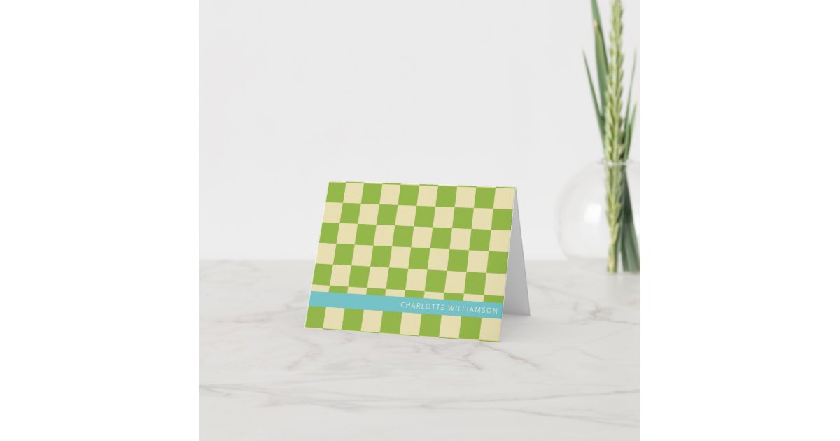 Note Checkerboard Retro Aesthetic Checkerboard Green Personalized Note Card | Zazzle
