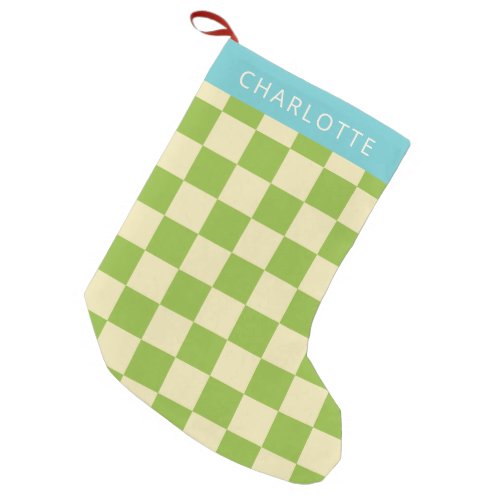 Retro Aesthetic Checkerboard Green Personalized  Small Christmas Stocking