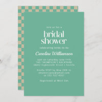 Retro Aesthetic Checkerboard Mint Bridal Shower In