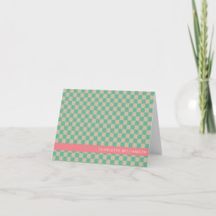 Retro Aesthetic Checkerboard Mint Personalized Note Card
