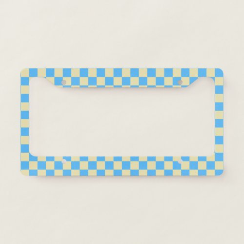 Retro Aesthetic Checkerboard Pattern Blue White   License Plate Frame