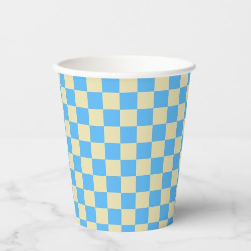Retro Aesthetic Checkerboard Pattern Blue White  Paper Cups