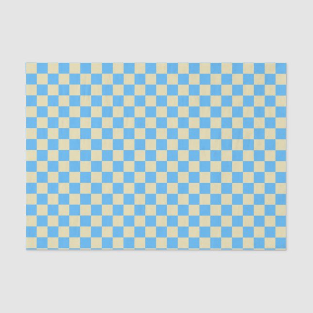 Retro Aesthetic Checkerboard Pattern Blue White  Tissue Paper (Front)