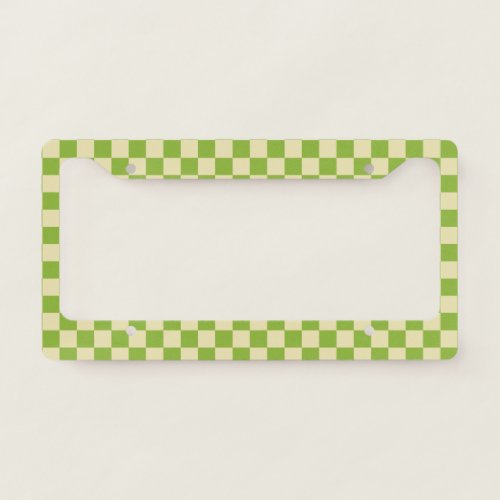 Retro Aesthetic Checkerboard Pattern Green White  License Plate Frame