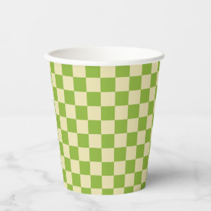 Retro Aesthetic Checkerboard Pattern Green White  Paper Cups