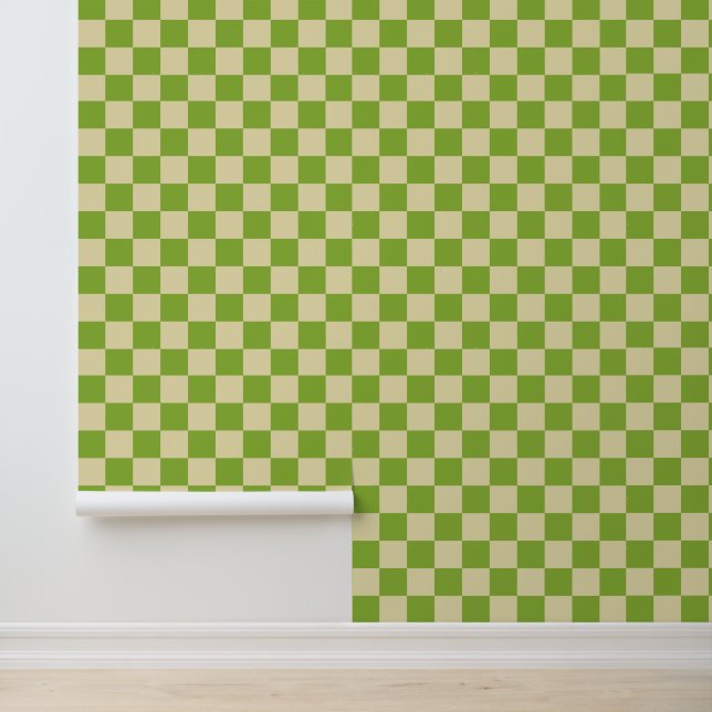 Retro Aesthetic Checkerboard Pattern Green White Wallpaper (Application)