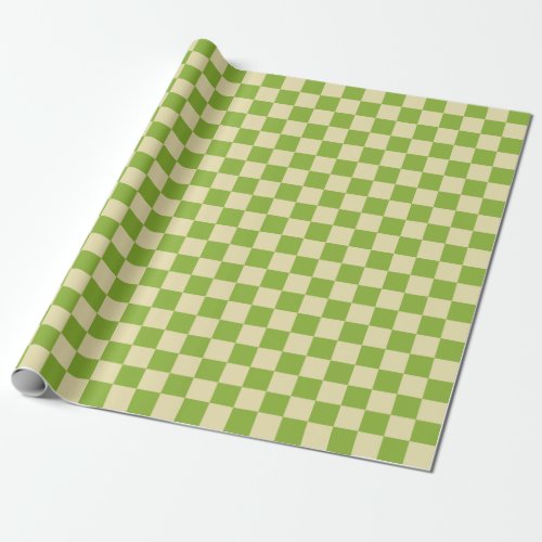 Retro Aesthetic Checkerboard Pattern Green White Wrapping Paper