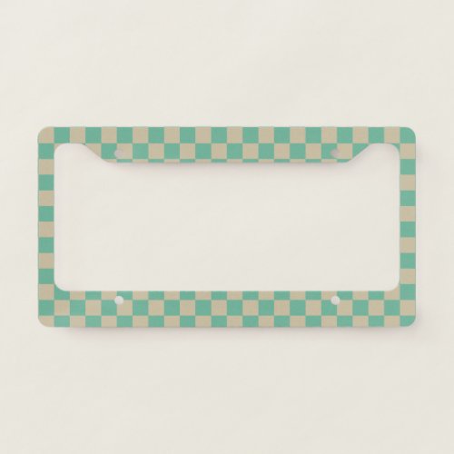 Retro Aesthetic Checkerboard Pattern Mint and Sand License Plate Frame