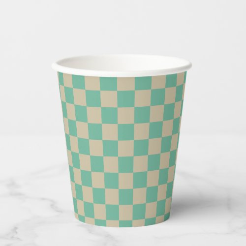 Retro Aesthetic Checkerboard Pattern Mint and Sand Paper Cups