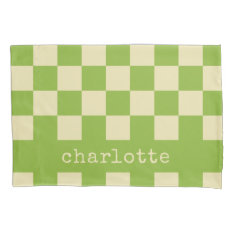 Retro Aesthetic Checkerboard Pattern Name Green  Pillow Case at Zazzle