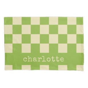 Retro Aesthetic Checkerboard Pattern Name Green  Pillow Case