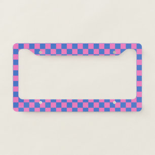 Retro Aesthetic Checkerboard Pattern Pink and Blue License Plate Frame