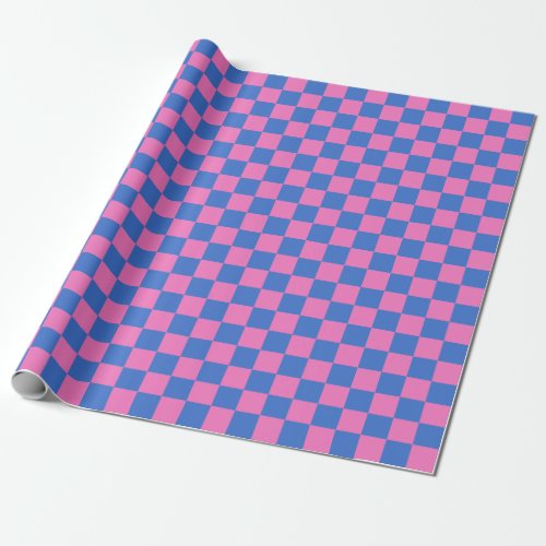 Retro Aesthetic Checkerboard Pattern Pink and Blue Wrapping Paper