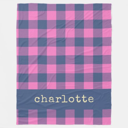 Retro Aesthetic Checkerboard Pattern Pink Name  Fleece Blanket