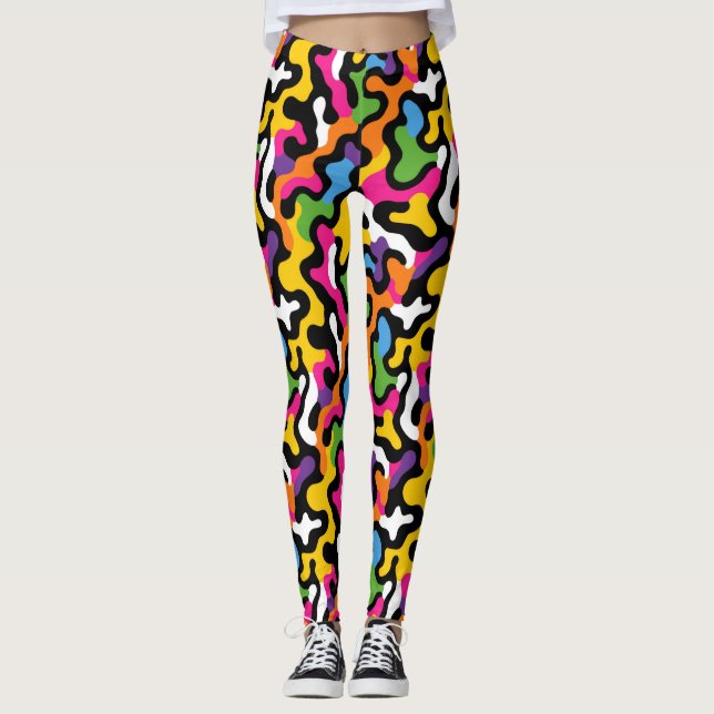 Retro Aesthetic Funky Swirls Colorful Pattern y2k  Leggings (Front)