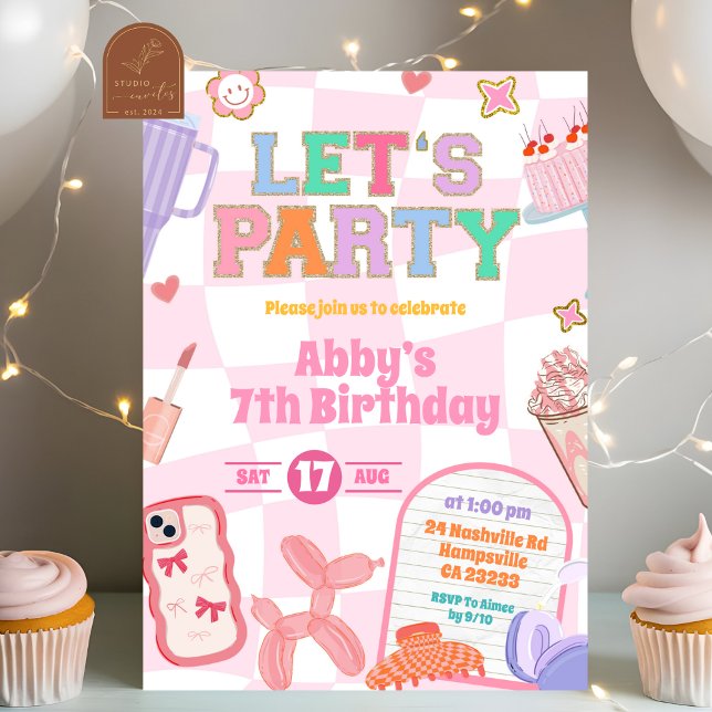 Retro Aesthetic Girl Patch Party Birthday Invitation (Creator Uploaded)