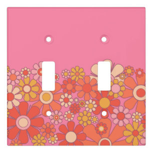 Retro Aesthetic Groovy 60s 70s Pink Floral Pattern Light Switch Cover