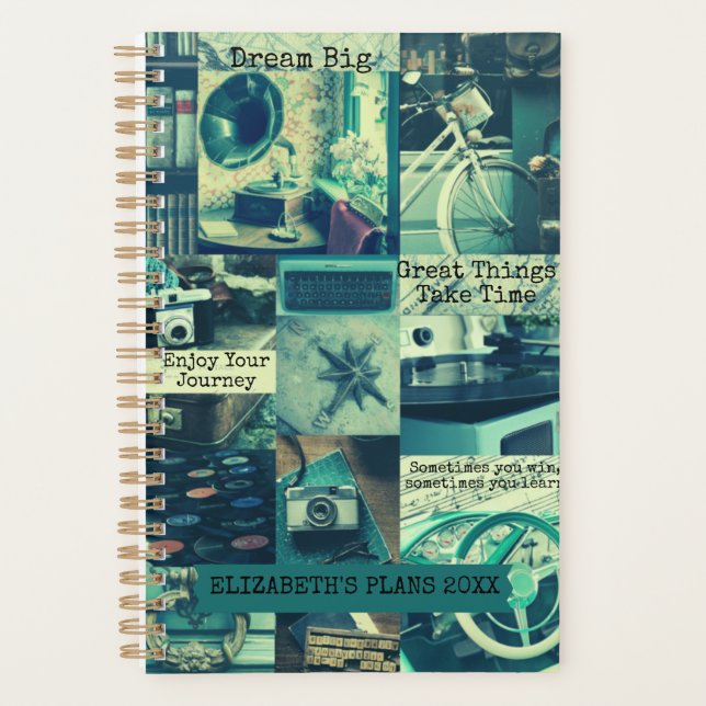 Retro Aesthetic Mood Board Collage Custom Quotes Planner (Front)