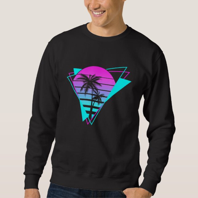 Retro Aesthetic Vaporwave Eighties Geometric Palm  Sweatshirt (Front)