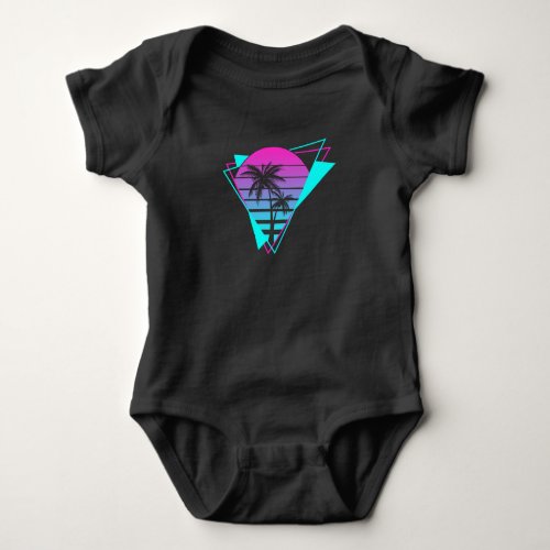 Retro Aesthetic Vaporwave Geometric Palm Trees Baby Bodysuit