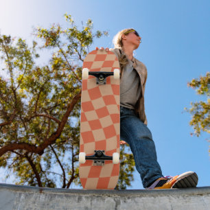 Retro Aesthetic Vibrant Peach Orange Checkerboard Skateboard