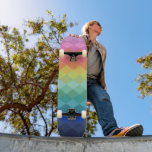 Retro Aesthetic Vibrant Rainbow Shapes Pattern Skateboard<br><div class="desc">Ride with color and confidence on this rainbow diamond gradient skateboard deck. Featuring a smooth blend of hues from soft pink and peach to vibrant greens, blues, and purples, the layered diamond pattern adds a bold geometric twist. Ideal for skaters who love expressive, artsy, or pride-inspired gear that stands out...</div>