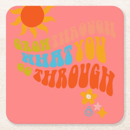 Retro Aesthetic Word Art for Girls Tweens Teens  Square Paper Coaster