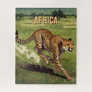 Retro Africa Cheetah Scenic Jigsaw Puzzle