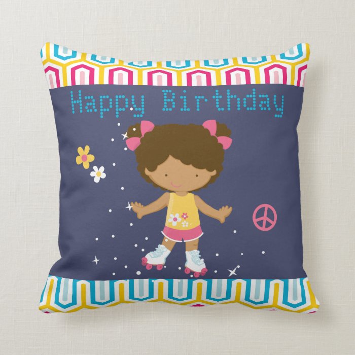 Retro African American Roller Skating Birthday Pillows