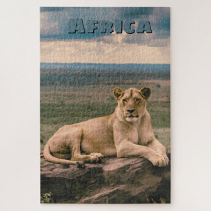Retro African Lion Scenic Jigsaw Puzzle