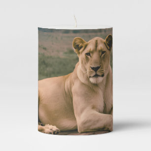 Retro African Lion Scenic Pillar Candle