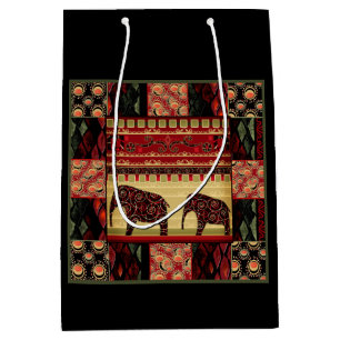 Retro african print with elephants medium gift bag
