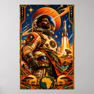 Retro African Space Explorer — Vintage NASA Style Poster