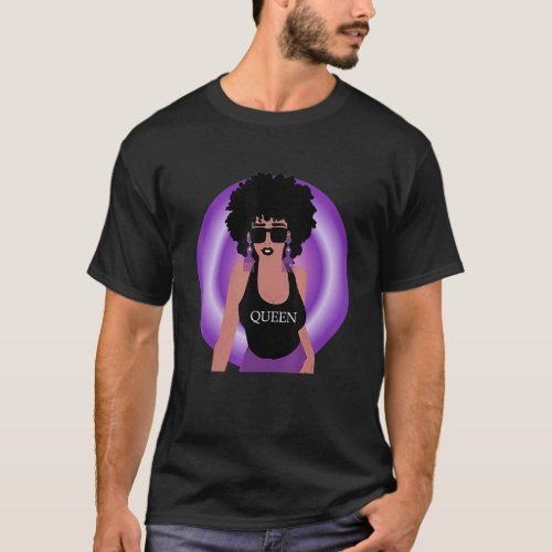 Retro Afro Curly Hair Queen Melanin Pride Purple H T_Shirt