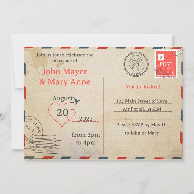 Retro Air Mail Postcard Invitation (Front)