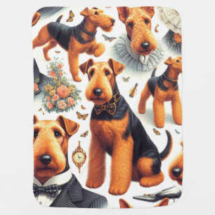 Retro Airedale Terrier Seamless Baby Blanket