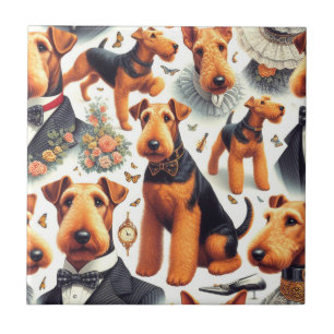 Retro Airedale Terrier Seamless Ceramic Tile